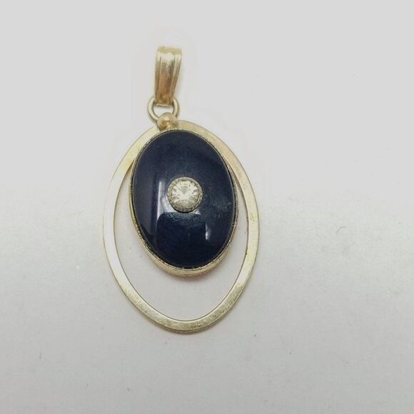 Vintage Van Dell Black and 12k Gold FIlled Pendant, Classic Oval Shape, Estate - Picture 7 of 7